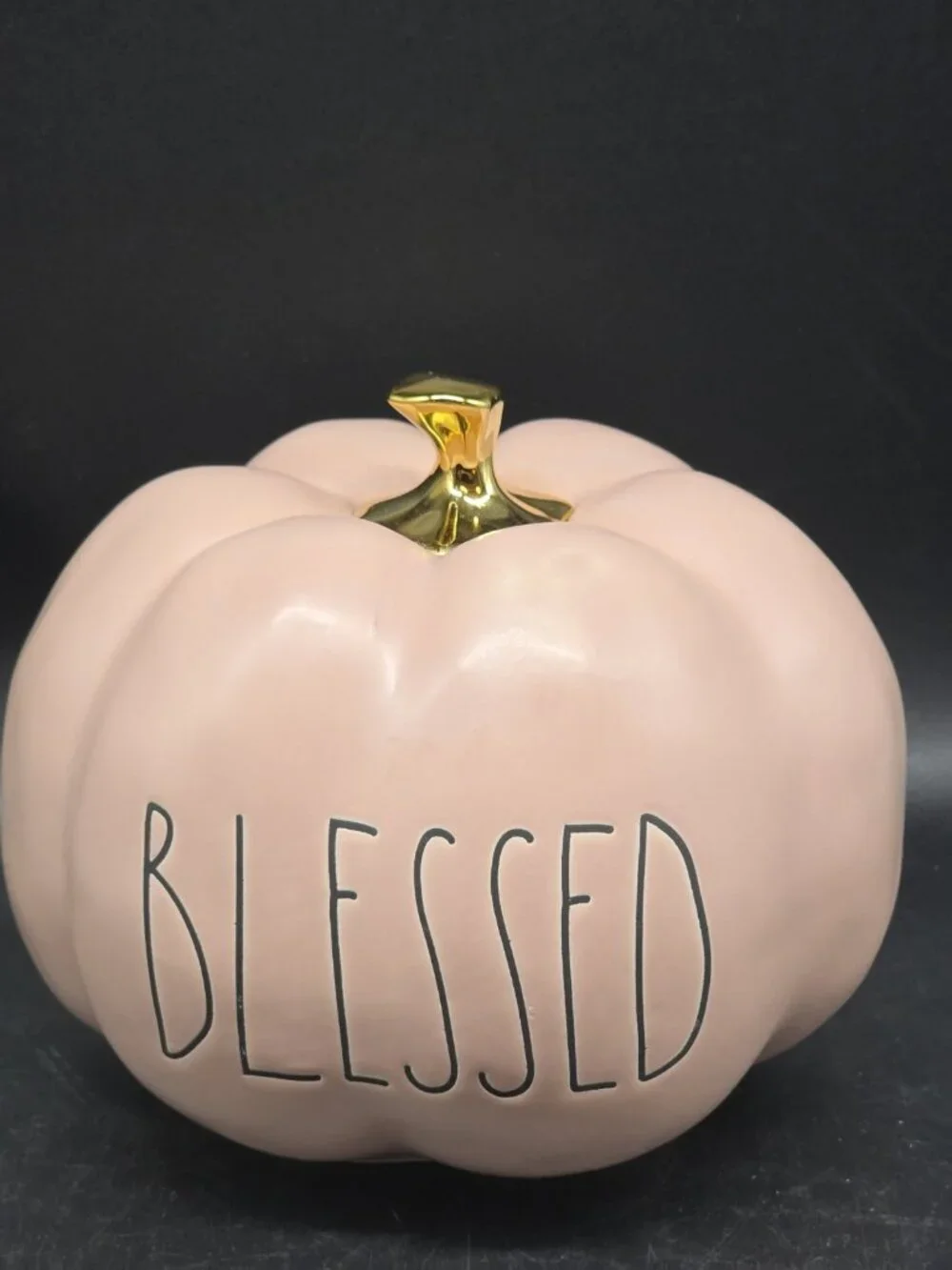 Rae Dunn “BLESSED” Salmon Pink  Pumpkin With Gold Stem Fall Thanksgiving Boho